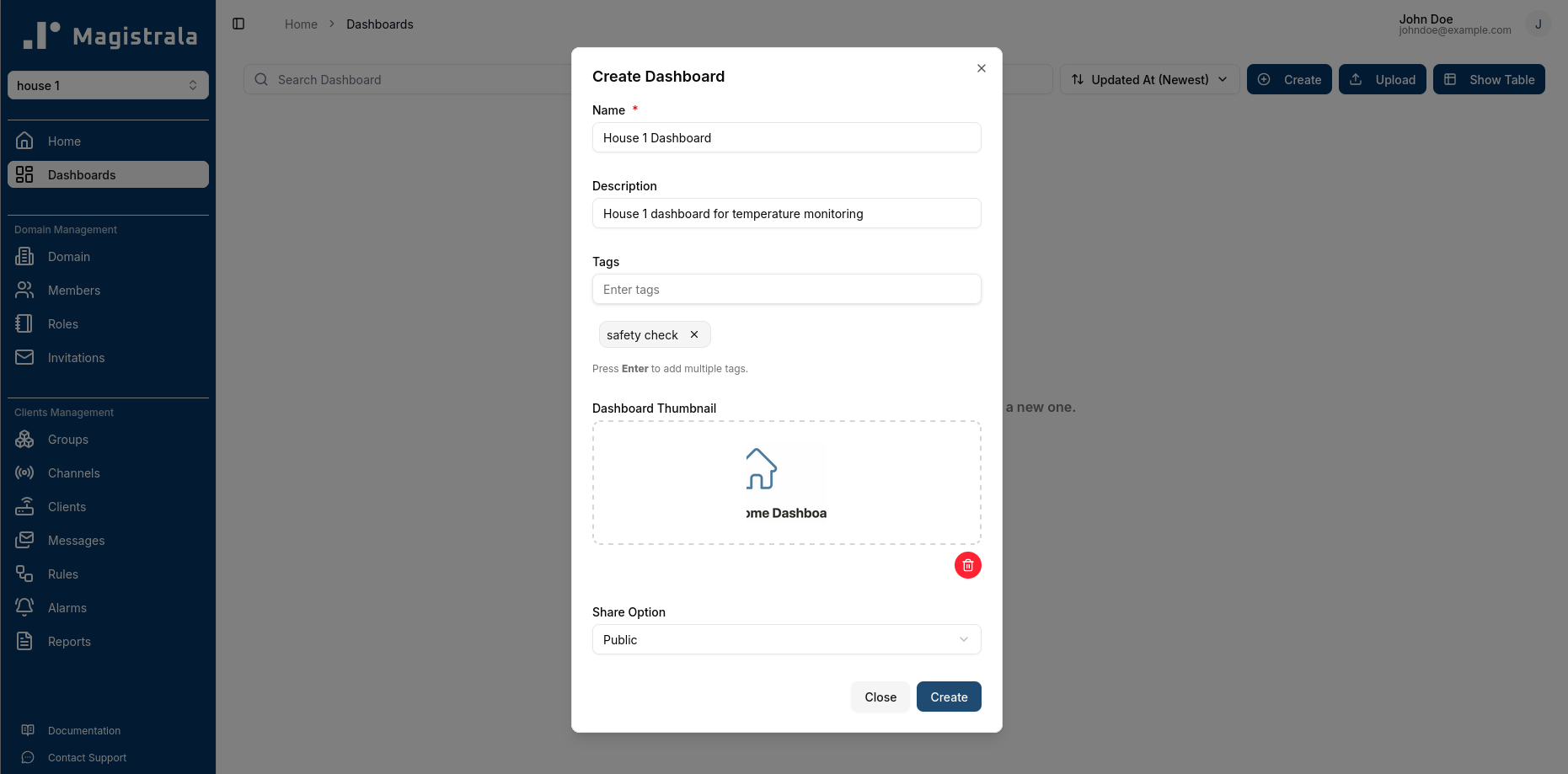 Create Dashboard Modal